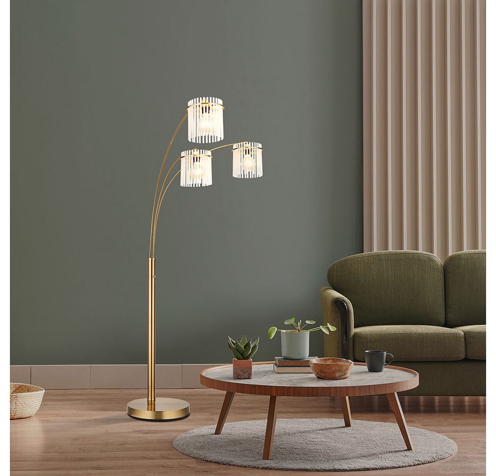 GLOBO LIGHTING Stehlampe, Leuchtmittel nicht inklusive, Stehleuchte Standlampe Wohnzimmerleuchte gold opal 3 flammig H 180 cm – Bild 5 von 5