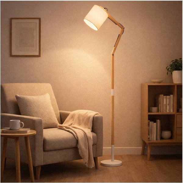 GLOBO LIGHTING Stehlampe, Leuchtmittel nicht inklusive, Stehlampe Stehleuchte Holzlampe Textil weiß Gelenke beweglich H 172 cm