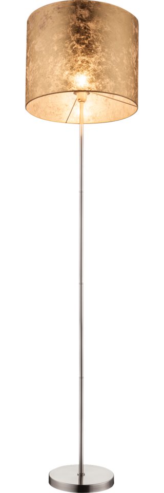 GLOBO LIGHTING Stehlampe AMY, ohne Leuchtmittel, Stehleuchte Nickel matt, Textil gold, Fußschalter, E27 – Bild 3 von 5
