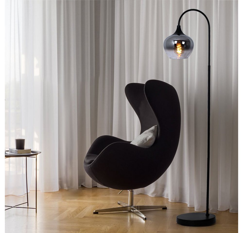 GLOBO LIGHTING Stehlampe, Leuchtmittel nicht inklusive, Stehleuchte Standlampe Rauchglas Metall schwarz E27 Retro Wohnzimmer – Bild 3 von 5