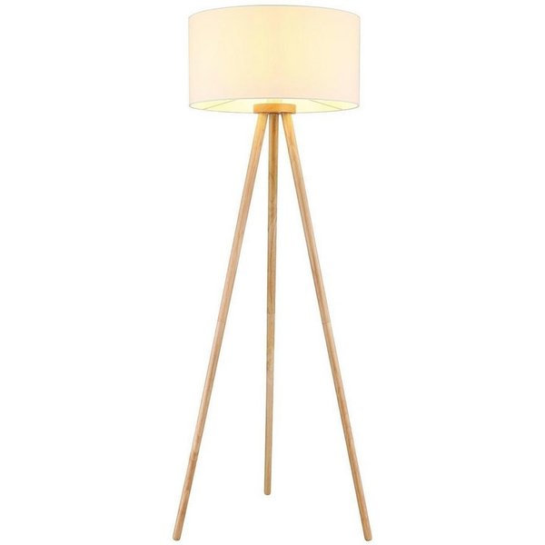 GLOBO LIGHTING Stehlampe STABILO, Braun, Weiß, Eschenholz, Stoffschirm, ohne Leuchtmittel, Ø 50 x H 148 cm