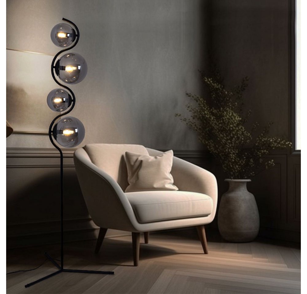 GLOBO LIGHTING Stehlampe, Leuchtmittel nicht inklusive, Stehlampe Standleuchte Wohnzimmerleuchte 4-Flammig Metall Glas – Bild 4 von 5