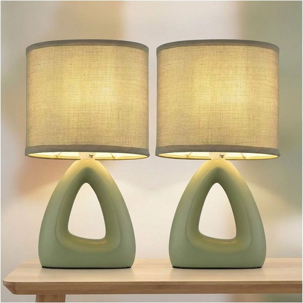 GLOBO LIGHTING Tischleuchte, Leuchtmittel nicht inklusive, Tischlampe Tischleuchte Keramik Wohnzimmerlampe Textil grün 2er Set