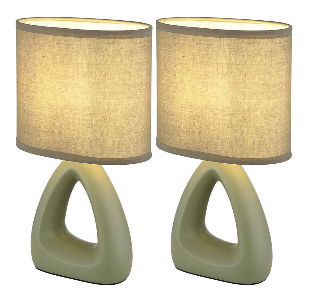 GLOBO LIGHTING Tischleuchte, Leuchtmittel nicht inklusive, Tischlampe Tischleuchte Keramik Wohnzimmerlampe Textil grün 2er Set – Bild 2 von 5