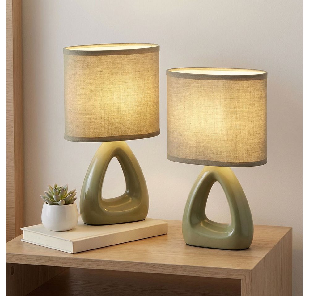 GLOBO LIGHTING Tischleuchte, Leuchtmittel nicht inklusive, Tischlampe Tischleuchte Keramik Wohnzimmerlampe Textil grün 2er Set – Bild 3 von 5