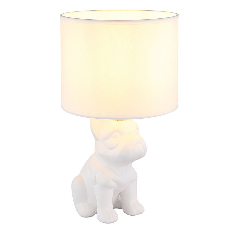 GLOBO LIGHTING Tischleuchte, Leuchtmittel nicht inklusive, Tischleuchte Nachttischlampe Leselampe Hund Keramik weiß Textil H 40cm – Bild 2 von 5