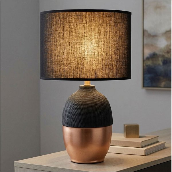 GLOBO LIGHTING Tischleuchte, Leuchtmittel nicht inklusive, Tischlampe Schreibtischleuchte modern Textilschirm schwarz gold H 43cm