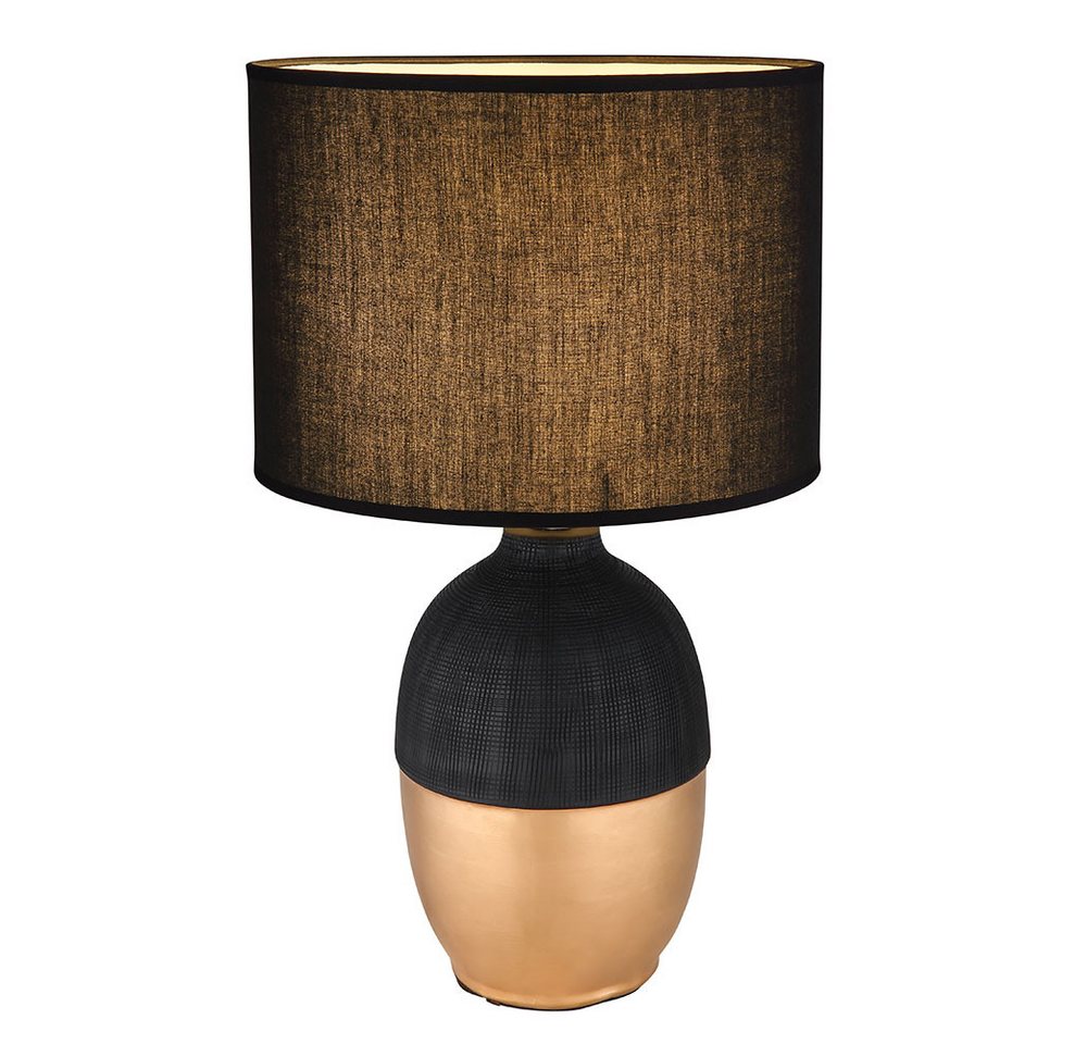 GLOBO LIGHTING Tischleuchte, Leuchtmittel nicht inklusive, Tischlampe Schreibtischleuchte modern Textilschirm schwarz gold H 43cm – Bild 2 von 5