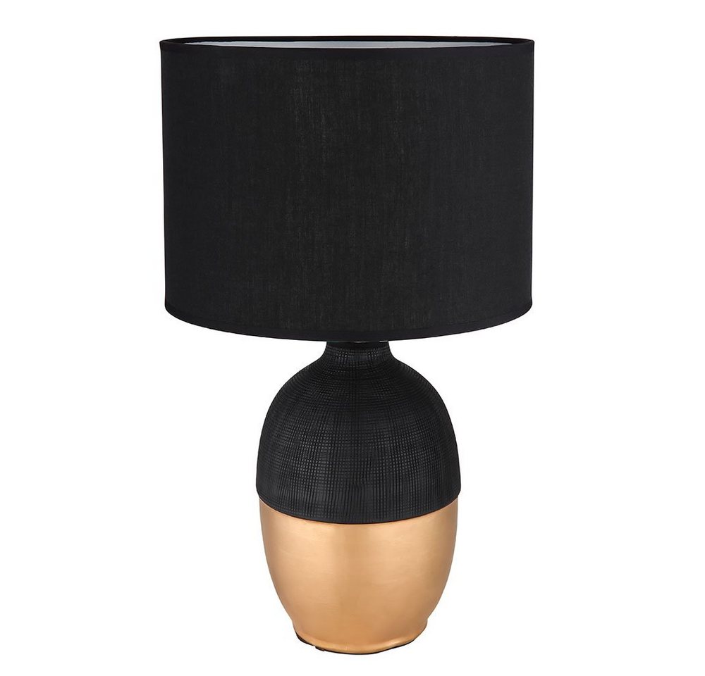 GLOBO LIGHTING Tischleuchte, Leuchtmittel nicht inklusive, Tischlampe Schreibtischleuchte modern Textilschirm schwarz gold H 43cm – Bild 5 von 5