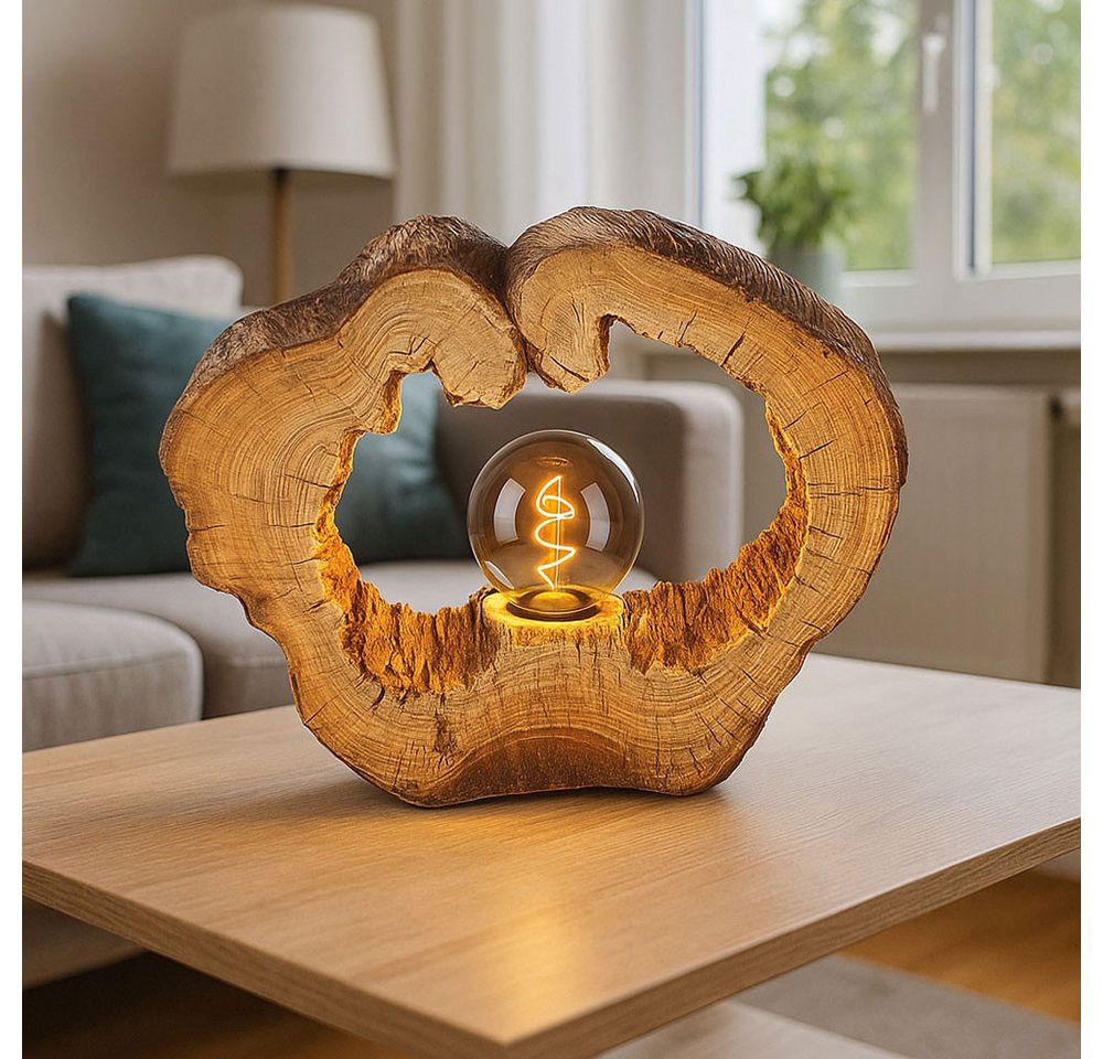 GLOBO LIGHTING Tischleuchte, Leuchtmittel nicht inklusive, Tischleuchte Nachttischlampe Tischlampe Baumscheibe Holzoptik braun – Bild 2 von 5