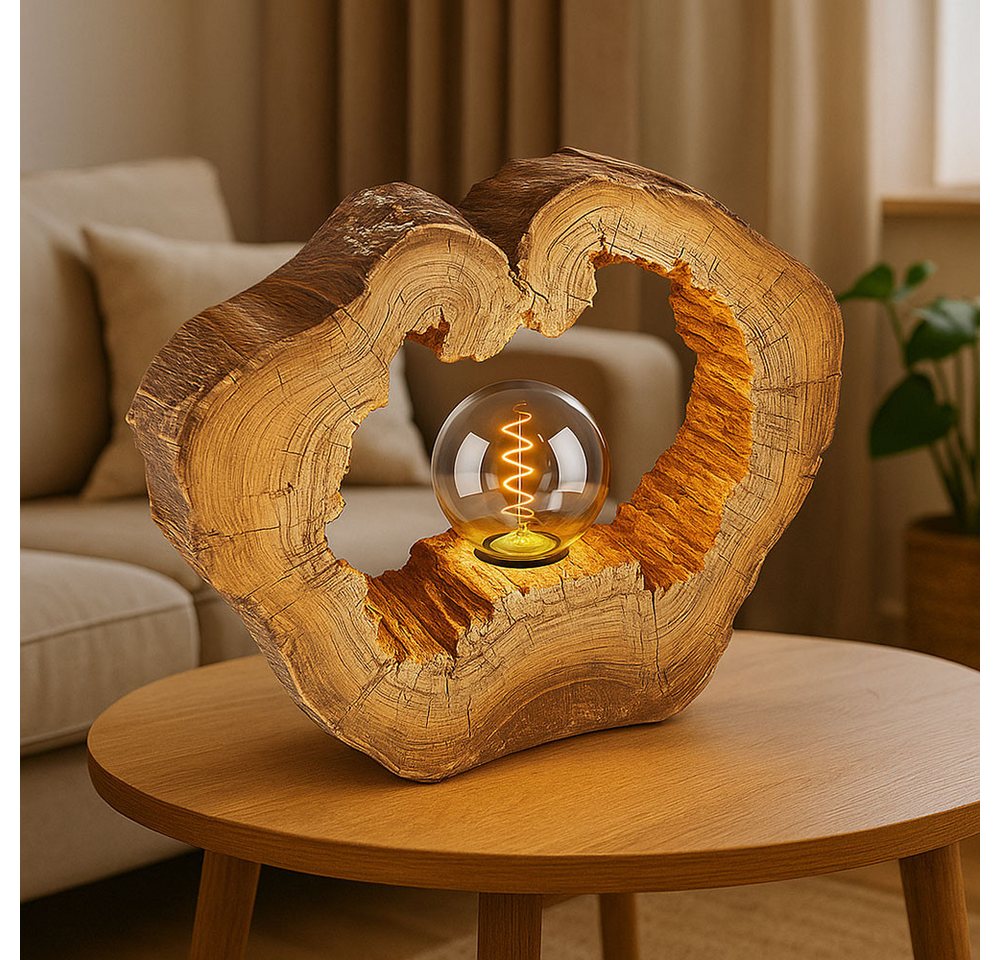 GLOBO LIGHTING Tischleuchte, Leuchtmittel nicht inklusive, Tischleuchte Nachttischlampe Tischlampe Baumscheibe Holzoptik braun – Bild 3 von 5