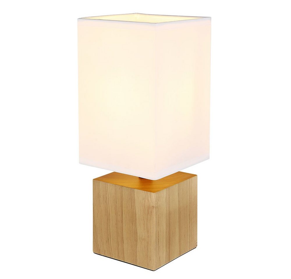 GLOBO LIGHTING Tischleuchte, Leuchtmittel nicht inklusive, Tischleuchte Beistelllampe Schlafzimmerleuchte Holz Textil Weiß H 30cm – Bild 2 von 5