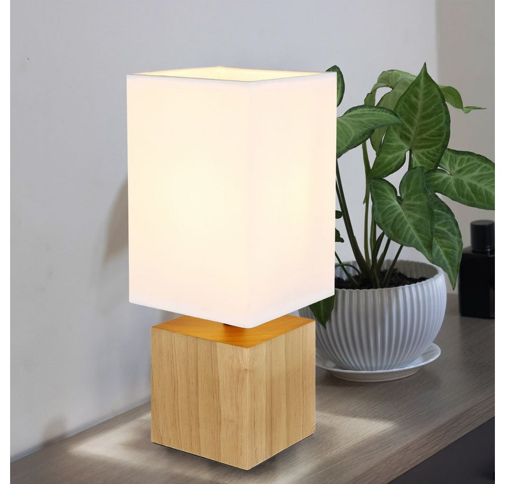 GLOBO LIGHTING Tischleuchte, Leuchtmittel nicht inklusive, Tischleuchte Beistelllampe Schlafzimmerleuchte Holz Textil Weiß H 30cm – Bild 4 von 5