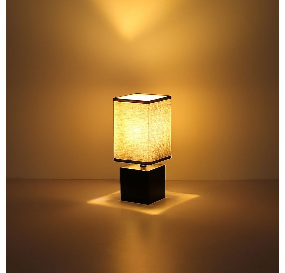 GLOBO LIGHTING Tischleuchte, Leuchtmittel nicht inklusive, Tischleuchte Beistelllampe Schlafzimmerleuchte Holz Textil Weiß H 30cm – Bild 5 von 5