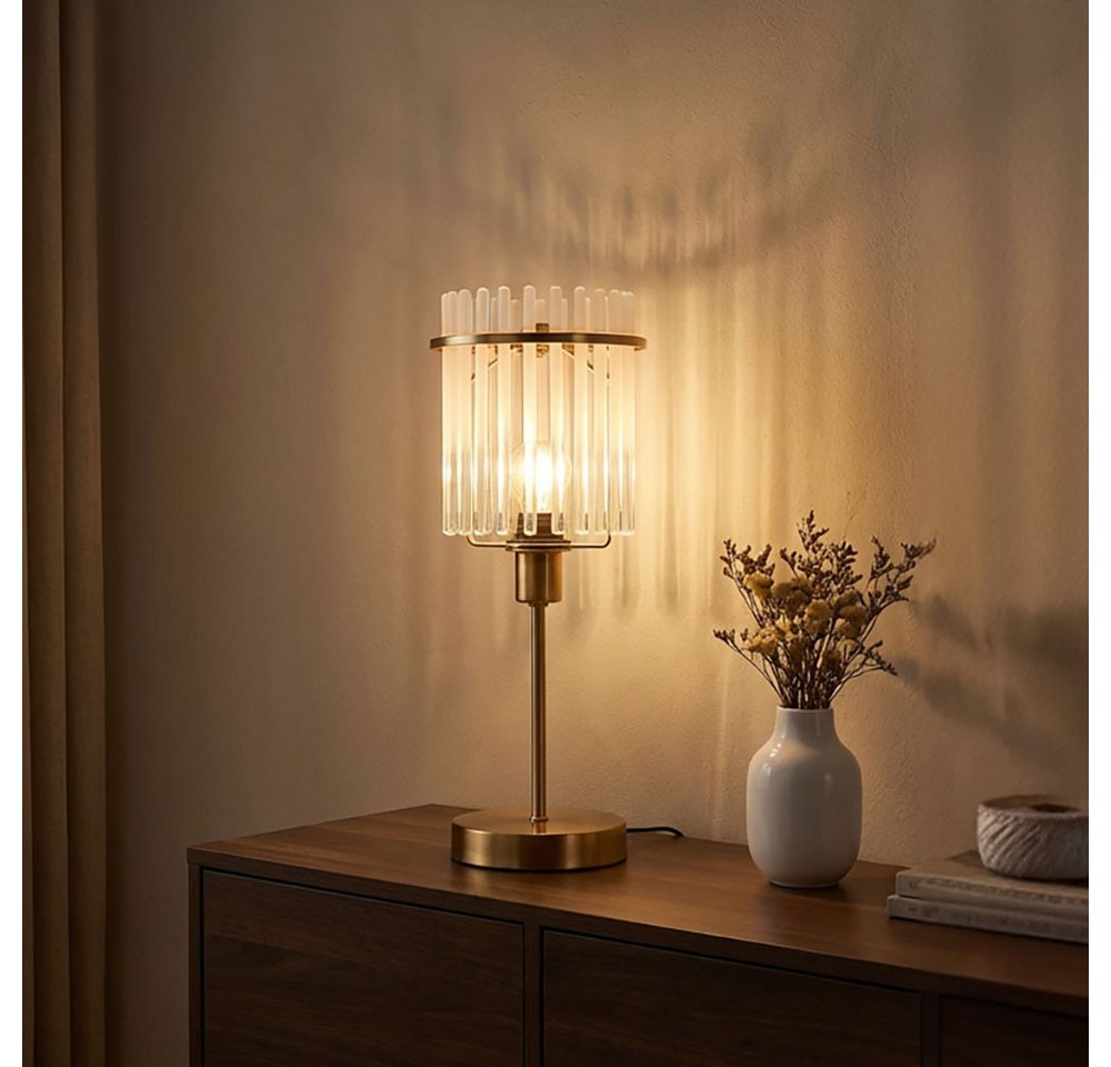 GLOBO LIGHTING Tischleuchte, Leuchtmittel nicht inklusive, Tischleuchte Nachttischlampe Metall Gold Glasstäbe E14 H 37,5 cm – Bild 4 von 5