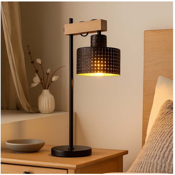 GLOBO LIGHTING Tischleuchte, Leuchtmittel nicht inklusive, Tischleuchte Nachttischlampe schwarz gold höhenverstellbar H 55 cm