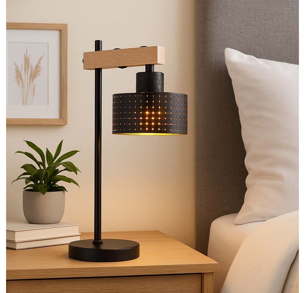 GLOBO LIGHTING Tischleuchte, Leuchtmittel nicht inklusive, Tischleuchte Nachttischlampe schwarz gold höhenverstellbar H 55 cm – Bild 3 von 5