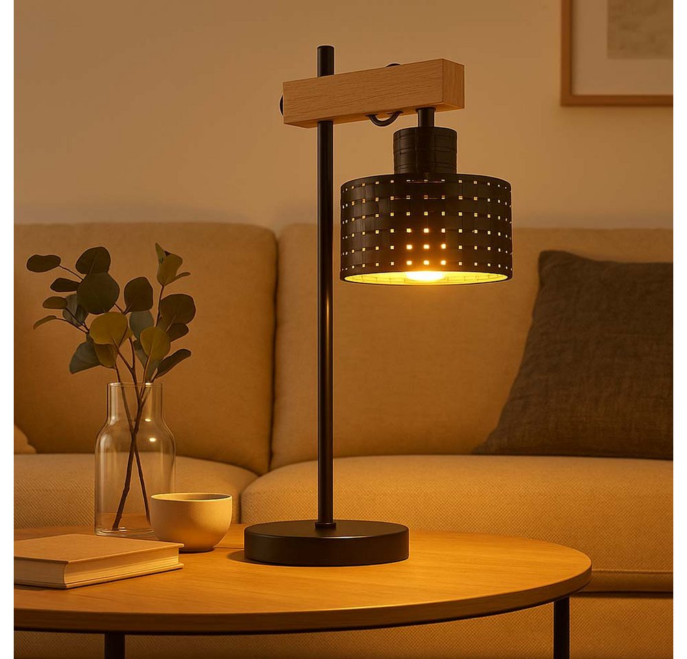 GLOBO LIGHTING Tischleuchte, Leuchtmittel nicht inklusive, Tischleuchte Nachttischlampe schwarz gold höhenverstellbar H 55 cm – Bild 4 von 5