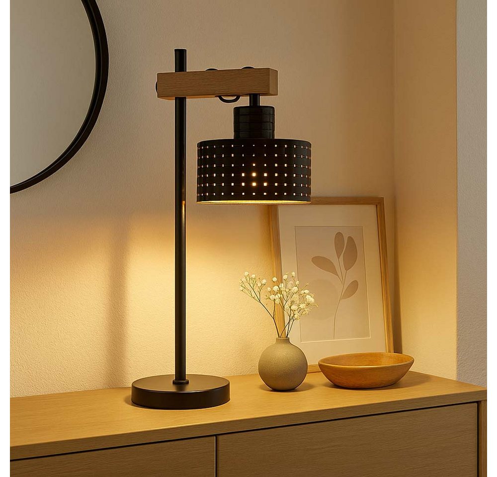 GLOBO LIGHTING Tischleuchte, Leuchtmittel nicht inklusive, Tischleuchte Nachttischlampe schwarz gold höhenverstellbar H 55 cm – Bild 5 von 5