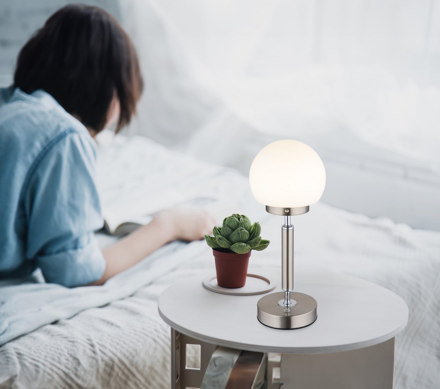 GLOBO LIGHTING Tischleuchte HAKU, Dimmfunktion, mehrere Helligkeitsstufen, LED fest integriert, warmweiß - kaltweiß, Tischlampe Nachttischlampe Deko-Tischleucht – Bild 2 von 5