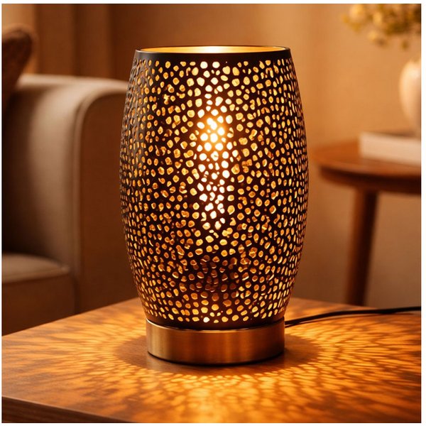 GLOBO LIGHTING Tischleuchte, Leuchtmittel nicht inklusive, Design Tisch Lampe Wohn Arbeits Zimmer Dekor Stanzungen Leuchte gold