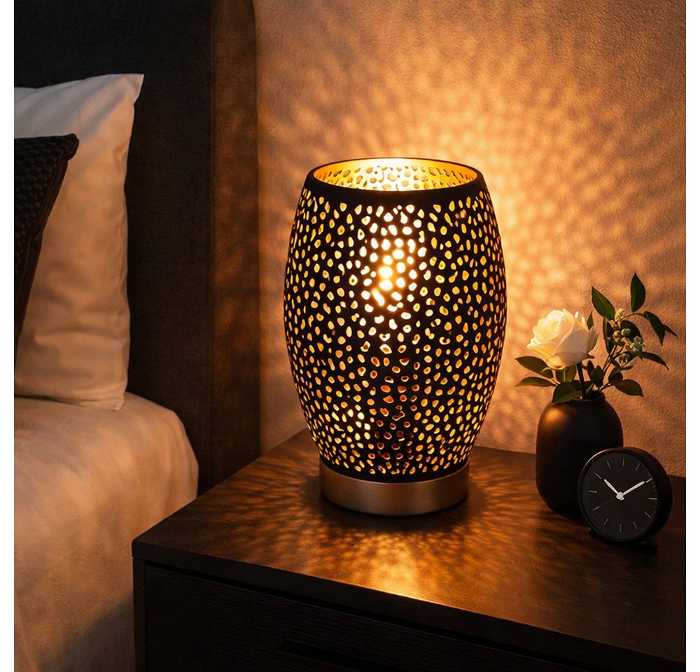 GLOBO LIGHTING Tischleuchte, Leuchtmittel nicht inklusive, Design Tisch Lampe Wohn Arbeits Zimmer Dekor Stanzungen Leuchte gold – Bild 3 von 5