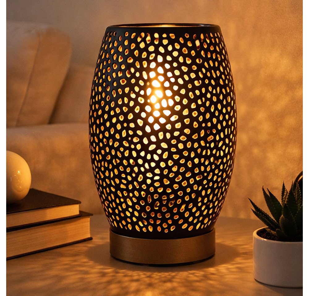 GLOBO LIGHTING Tischleuchte, Leuchtmittel nicht inklusive, Design Tisch Lampe Wohn Arbeits Zimmer Dekor Stanzungen Leuchte gold – Bild 4 von 5