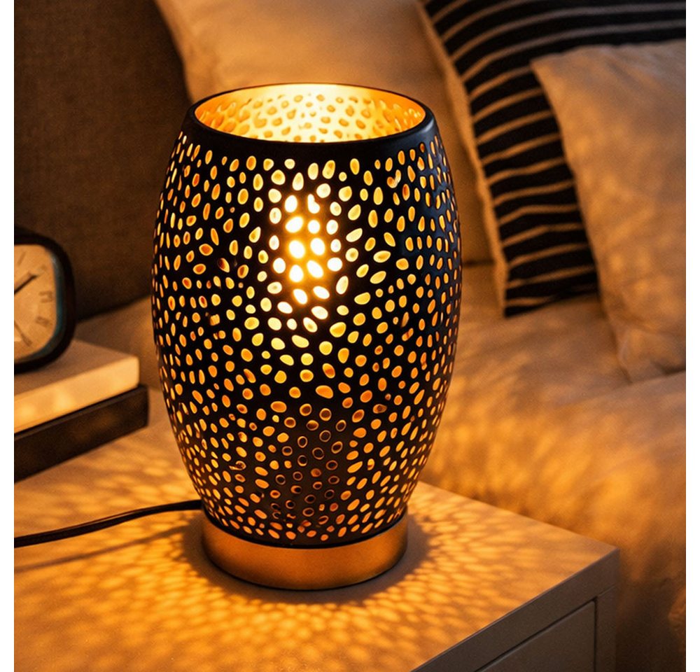 GLOBO LIGHTING Tischleuchte, Leuchtmittel nicht inklusive, Design Tisch Lampe Wohn Arbeits Zimmer Dekor Stanzungen Leuchte gold – Bild 5 von 5