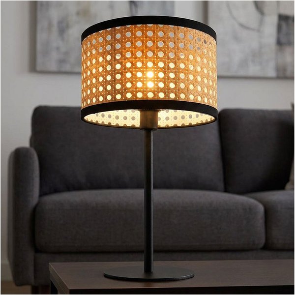 GLOBO LIGHTING Tischleuchte, Leuchtmittel nicht inklusive, Tischlampe Schreibtischleuchte Metall schwarz Bambus-Optik E14 D 23 cm