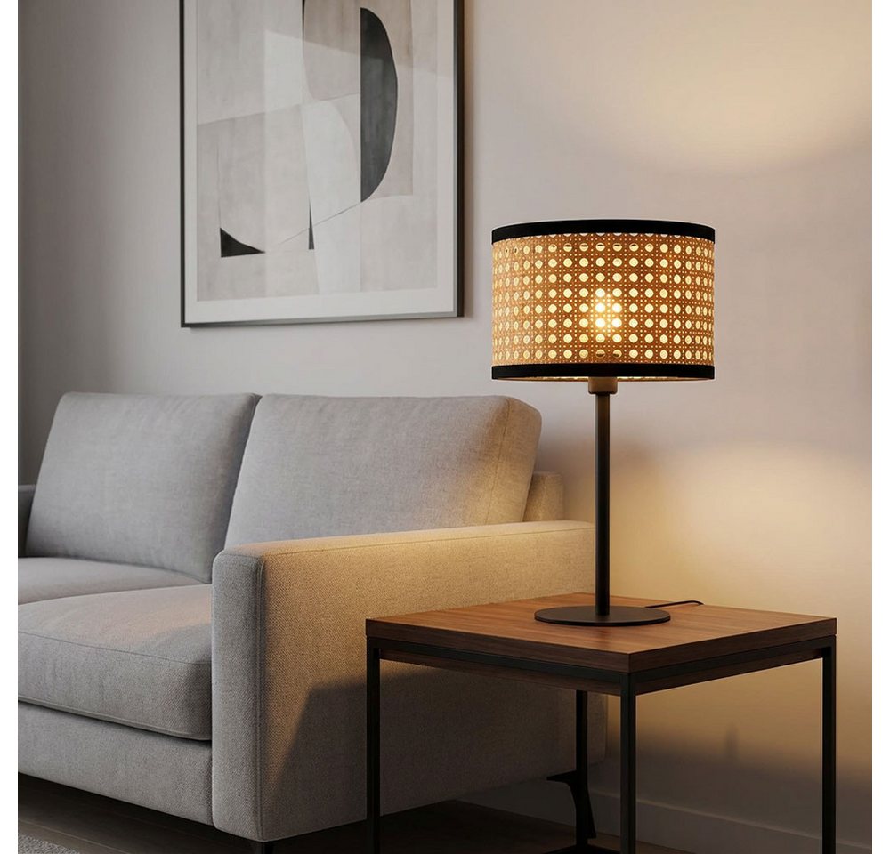 GLOBO LIGHTING Tischleuchte, Leuchtmittel nicht inklusive, Tischlampe Schreibtischleuchte Metall schwarz Bambus-Optik E14 D 23 cm – Bild 3 von 5