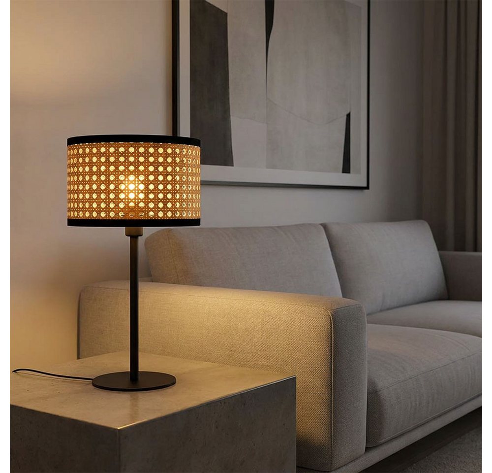 GLOBO LIGHTING Tischleuchte, Leuchtmittel nicht inklusive, Tischlampe Schreibtischleuchte Metall schwarz Bambus-Optik E14 D 23 cm – Bild 4 von 5