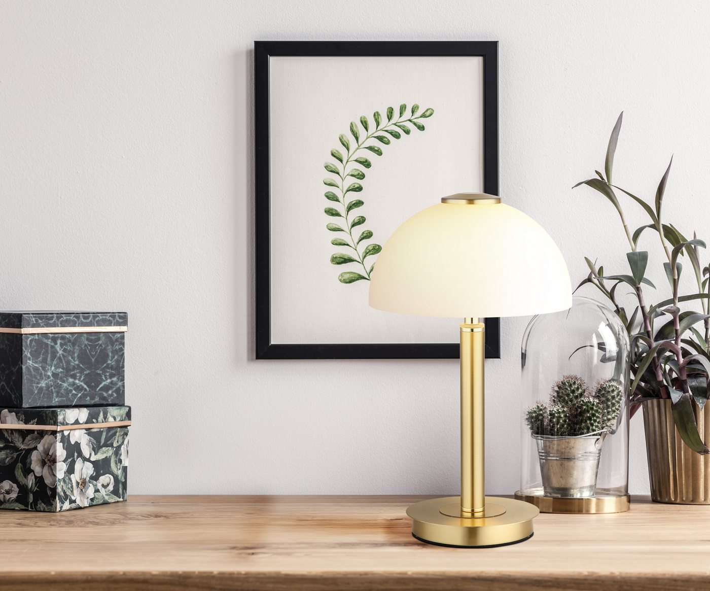 GLOBO LIGHTING Tischleuchte ULDIN, LED fest integriert, Warmweiß, Tischleuchte, Glas opal, Touchdimmer, LED 7W – Bild 2 von 5