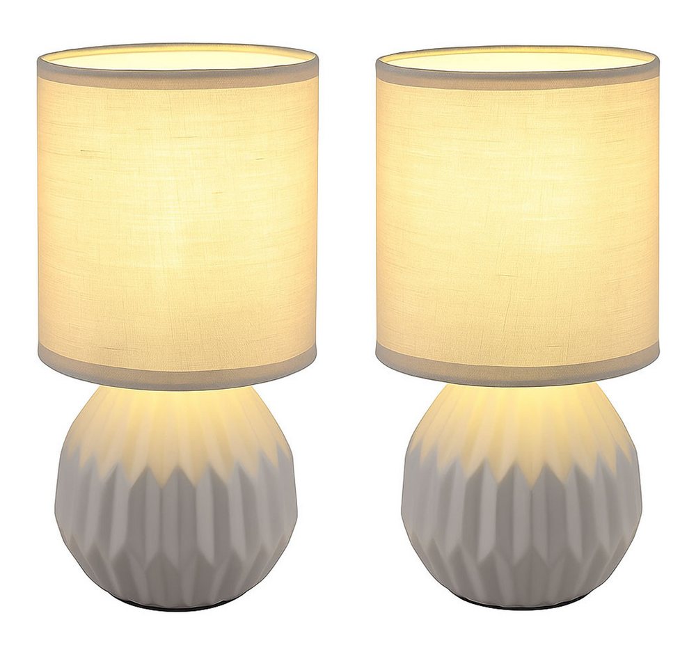 GLOBO LIGHTING Tischleuchte, Leuchtmittel nicht inklusive, Tischlampe Tischleuchte Nachttischlampe Keramik Textil grau H 23 cm 2x – Bild 2 von 5