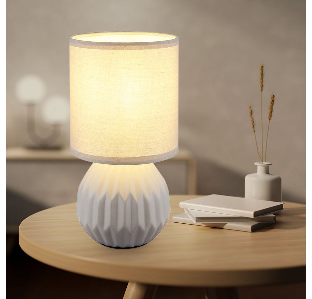 GLOBO LIGHTING Tischleuchte, Leuchtmittel nicht inklusive, Tischlampe Tischleuchte Nachttischlampe Keramik Textil grau H 23 cm 2x – Bild 3 von 5
