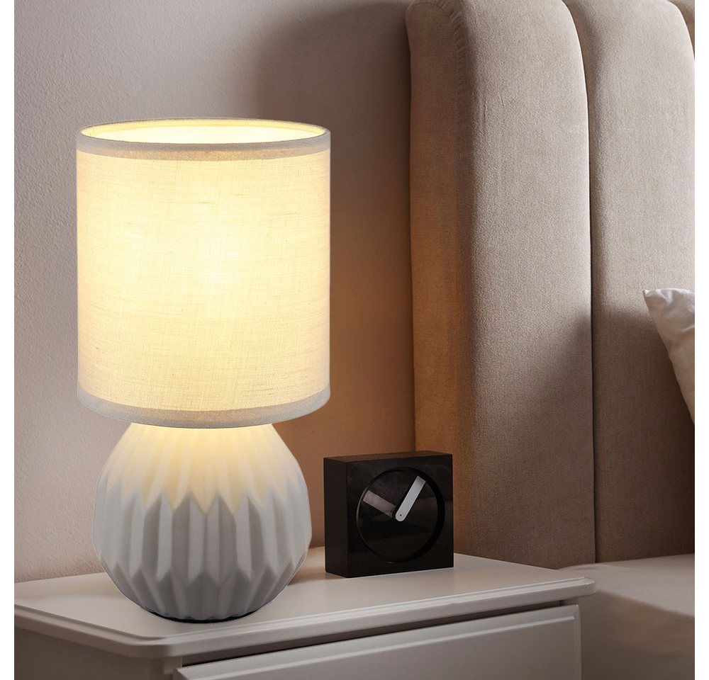 GLOBO LIGHTING Tischleuchte, Leuchtmittel nicht inklusive, Tischlampe Tischleuchte Nachttischlampe Keramik Textil grau H 23 cm 2x – Bild 4 von 5