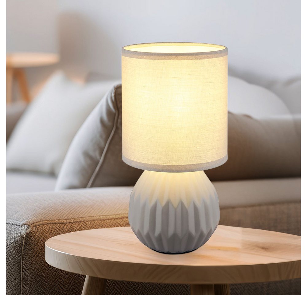 GLOBO LIGHTING Tischleuchte, Leuchtmittel nicht inklusive, Tischlampe Tischleuchte Nachttischlampe Keramik Textil grau H 23 cm 2x – Bild 5 von 5