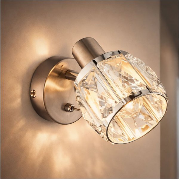 GLOBO LIGHTING Wandleuchte, Leuchtmittel nicht inklusive, Wandleuchte Glaskristalle Schalter Wohnzimmer Chrom Innen Beleuchtung