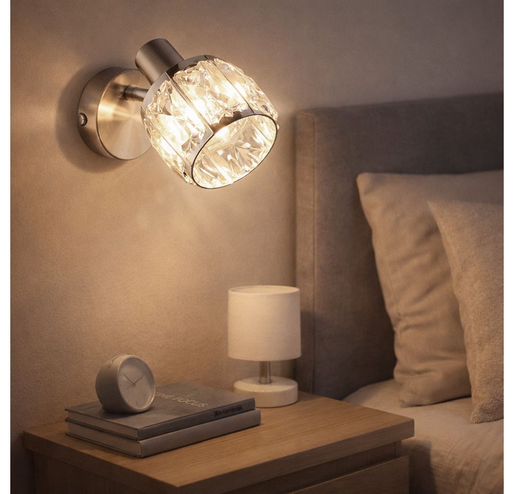 GLOBO LIGHTING Wandleuchte, Leuchtmittel nicht inklusive, Wandleuchte Glaskristalle Schalter Wohnzimmer Chrom Innen Beleuchtung – Bild 3 von 5