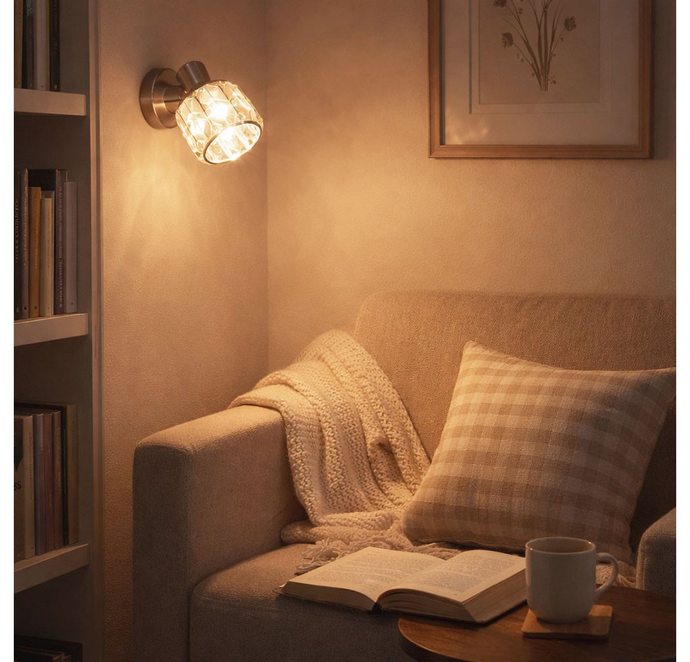 GLOBO LIGHTING Wandleuchte, Leuchtmittel nicht inklusive, Wandleuchte Glaskristalle Schalter Wohnzimmer Chrom Innen Beleuchtung – Bild 4 von 5