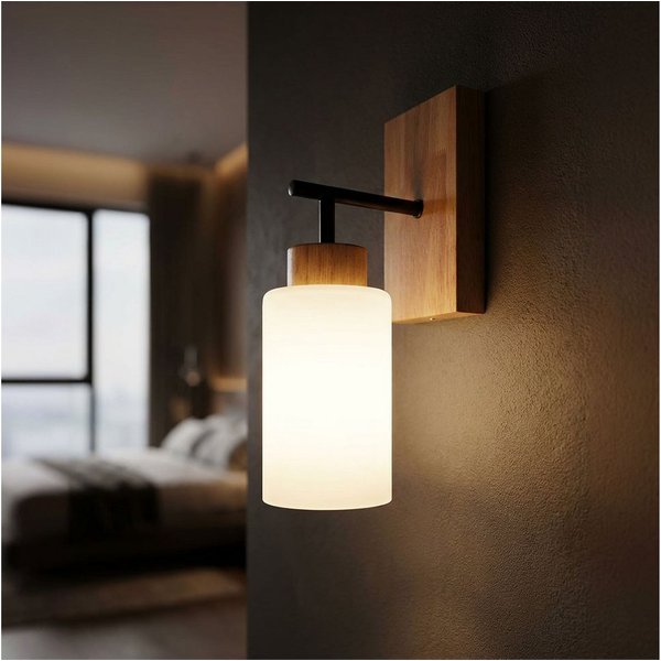 GLOBO LIGHTING Wandleuchte, Leuchtmittel nicht inklusive, Wandleuchte Wandlampe Metall Eiche dunkel schwarz Glas opal H 31 cm