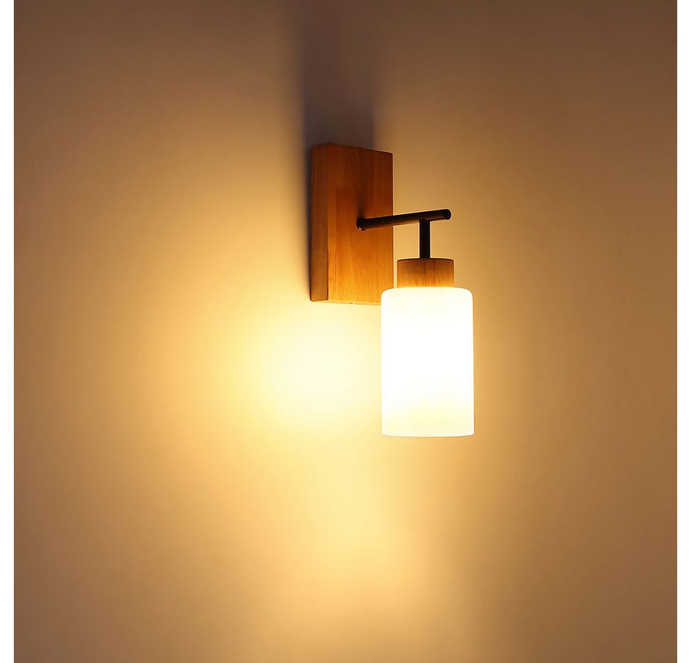GLOBO LIGHTING Wandleuchte, Leuchtmittel nicht inklusive, Wandleuchte Wandlampe Metall Eiche dunkel schwarz Glas opal H 31 cm – Bild 5 von 5