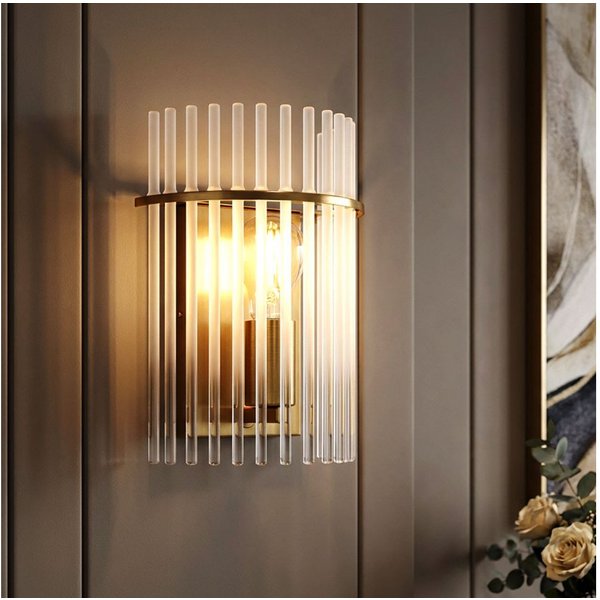 GLOBO LIGHTING Wandleuchte, Leuchtmittel nicht inklusive, Wandleuchte Wohnzimmerlampe opal klar Glasstäbe E27 Metall gold