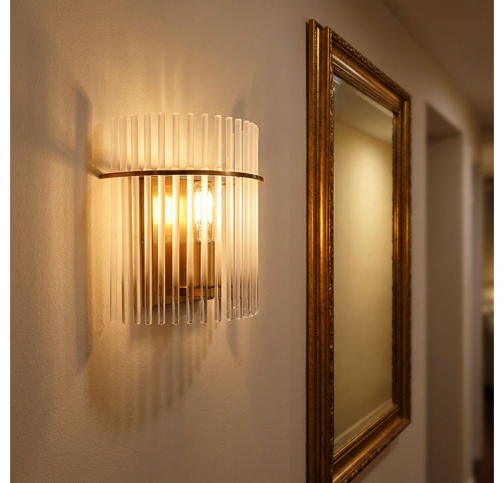 GLOBO LIGHTING Wandleuchte, Leuchtmittel nicht inklusive, Wandleuchte Wohnzimmerlampe opal klar Glasstäbe E27 Metall gold – Bild 3 von 5