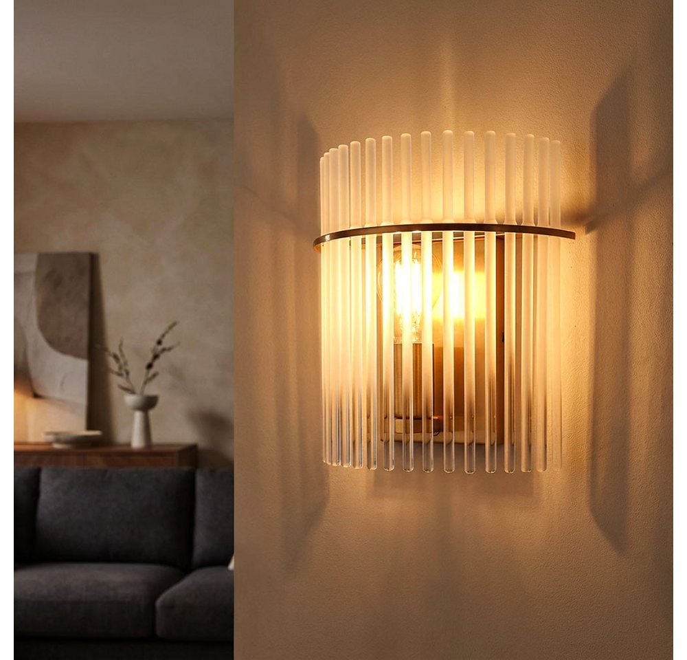 GLOBO LIGHTING Wandleuchte, Leuchtmittel nicht inklusive, Wandleuchte Wohnzimmerlampe opal klar Glasstäbe E27 Metall gold – Bild 4 von 5