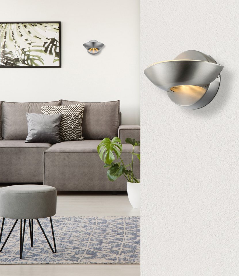GLOBO LIGHTING Wandleuchte SAMMY, LED fest integriert, Warmweiß, Wandleuchte Nickel, Glas, Licht auf-/abwärts, LED 3+4W – Bild 2 von 5