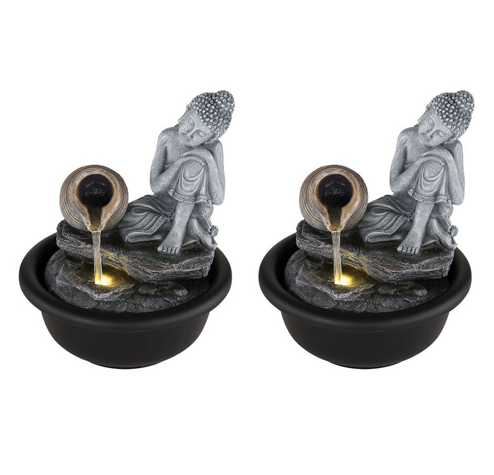 GLOBO LIGHTING Zimmerbrunnen, 2x Buddha Zimmerbrunnen Wasserfall Springbrunnen Deko LED H 19 cm – Bild 2 von 5