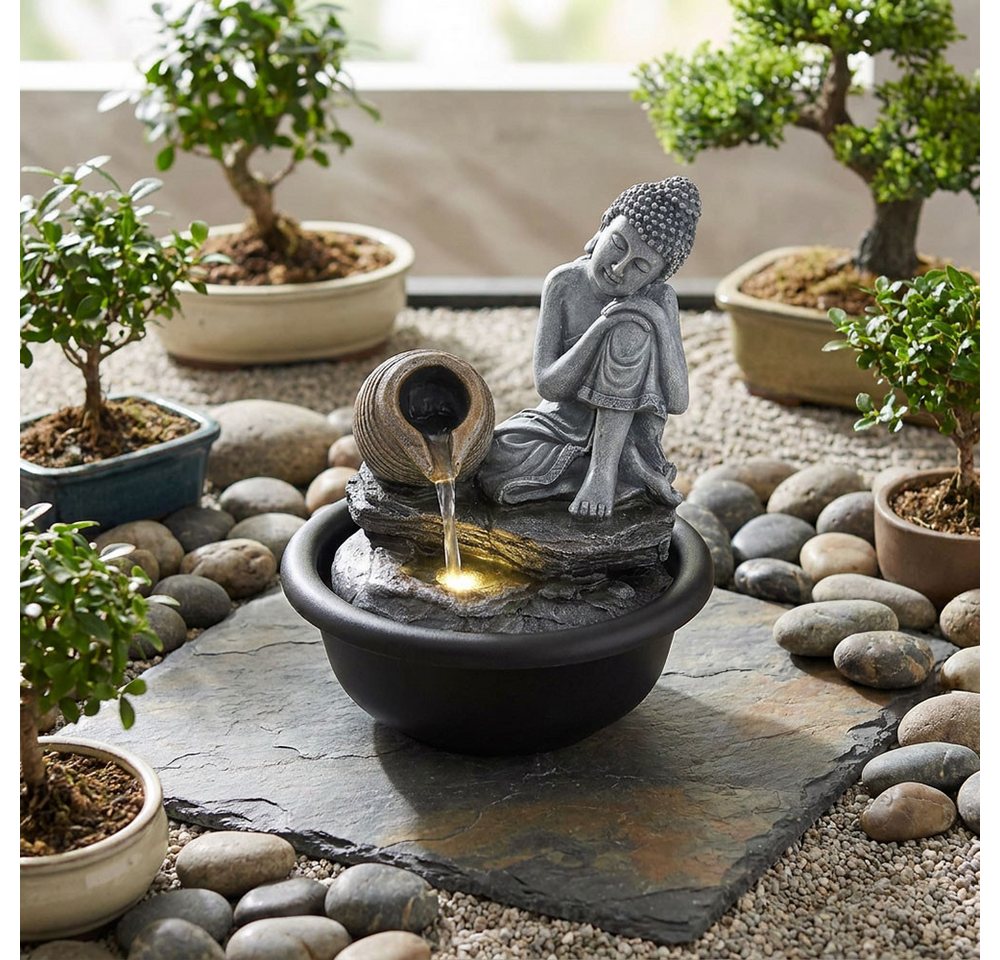 GLOBO LIGHTING Zimmerbrunnen, 2x Buddha Zimmerbrunnen Wasserfall Springbrunnen Deko LED H 19 cm – Bild 3 von 5