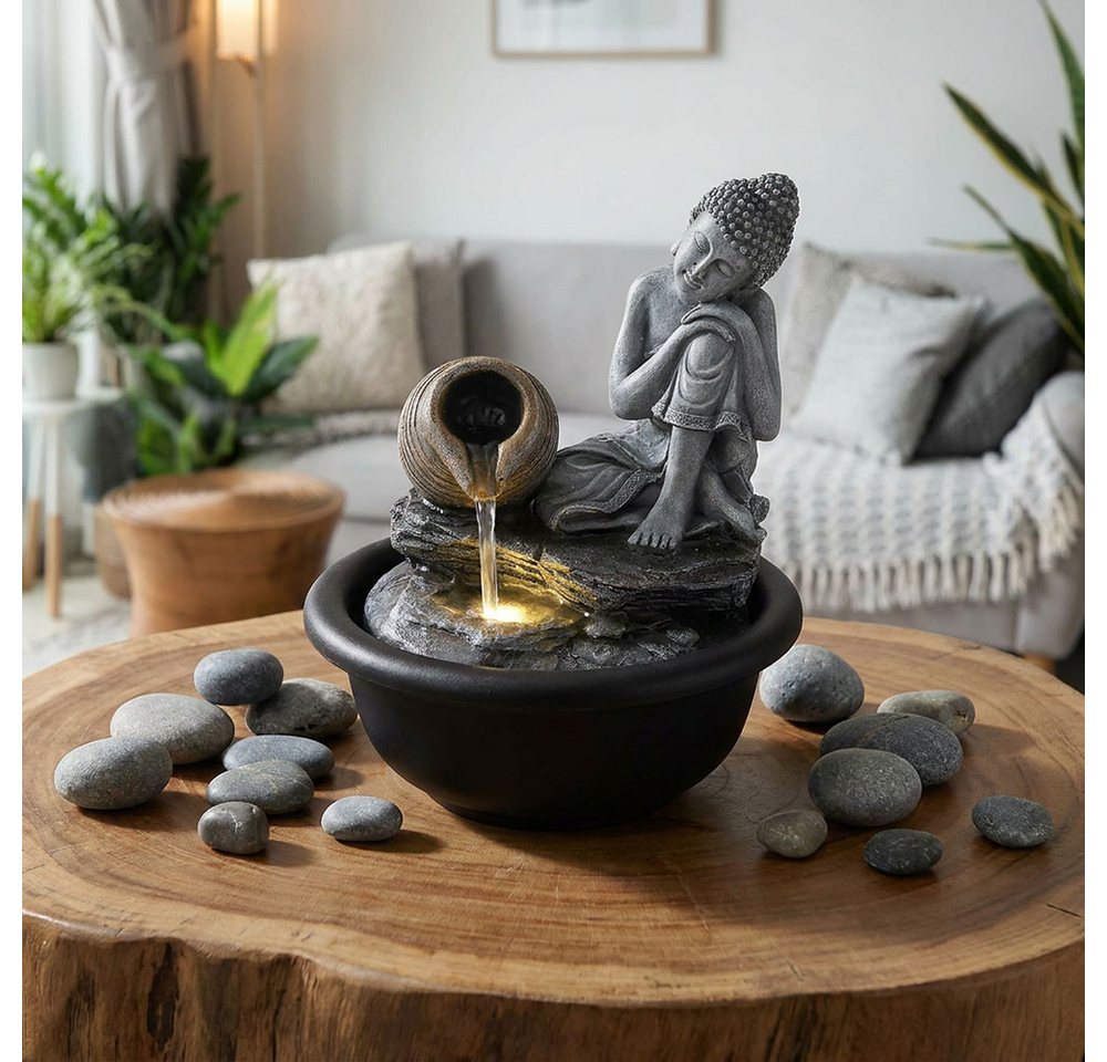 GLOBO LIGHTING Zimmerbrunnen, 2x Buddha Zimmerbrunnen Wasserfall Springbrunnen Deko LED H 19 cm – Bild 4 von 5
