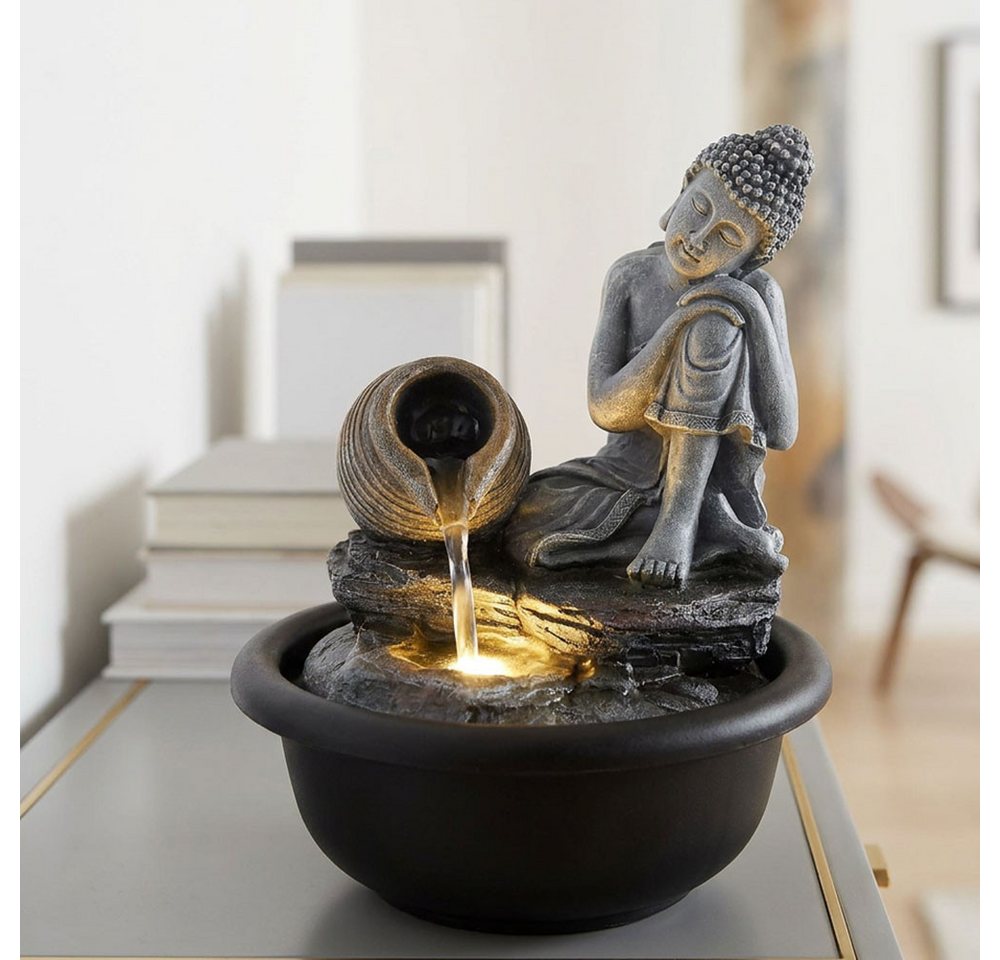 GLOBO LIGHTING Zimmerbrunnen, 2x Buddha Zimmerbrunnen Wasserfall Springbrunnen Deko LED H 19 cm – Bild 5 von 5