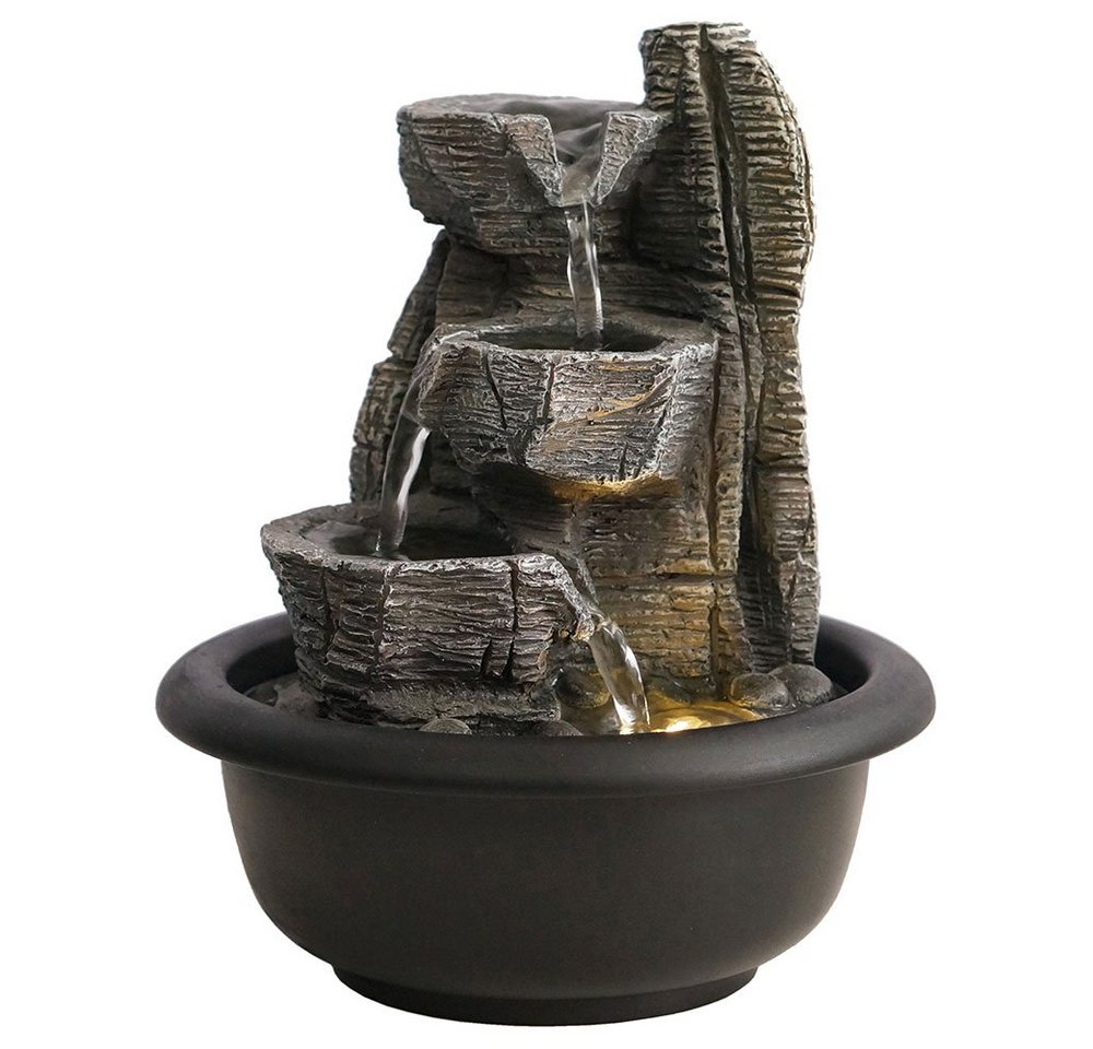 GLOBO LIGHTING Zimmerbrunnen, LED Zimmerbrunnen Tischbrunnen Wasserfall Kunststoff schwarz H 19 cm – Bild 2 von 5